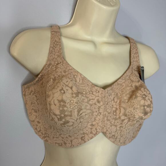Wacoal Halo Lace Full Figure Underwire Bra Toast Beige Sz 40DD New - Picture 2 of 8